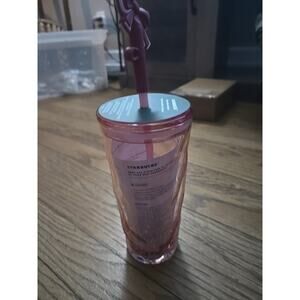 Starbucks 2025 Holiday Pink Glass Snow Globe Cold Cup with topper 18oz
